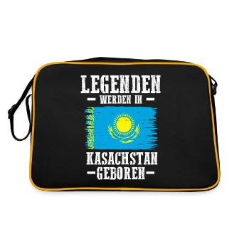 Kasachstan Kasache Kasachisches - Retro Tasche - Schwarz/Gold - Hinten