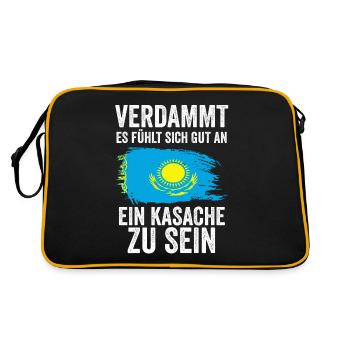 Kasachstan Kasache Kasachisches - Retro Tasche - Schwarz/Gold - Hinten