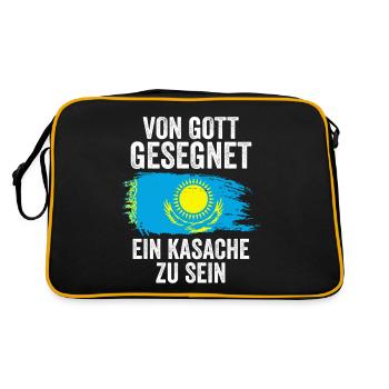 Kasachstan Kasache Kasachisches - Retro Tasche - Schwarz/Gold - Hinten
