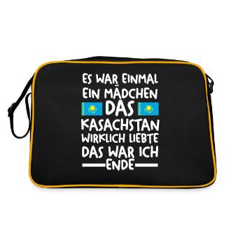 Kasachstan Kasache Kasachisches - Retro Tasche - Schwarz/Gold - Hinten