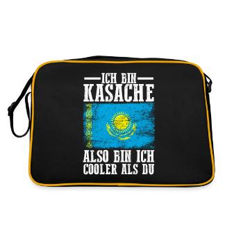 Kasachstan Kasache Kasachisches - Retro Tasche - Schwarz/Gold - Hinten