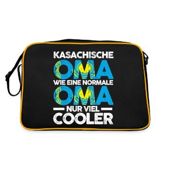 Kasachin Kasachstanische Oma Kasachstan - Retro Tasche - Schwarz/Gold - Hinten