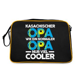Kasachstanischer Opa Kasache Kasachstan - Retro Tasche - Schwarz/Gold - Hinten