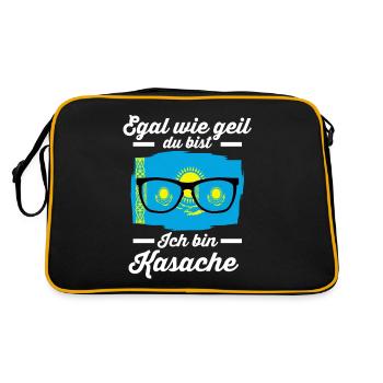 Kasache Kasachisches Kasachstan - Retro Tasche - Schwarz/Gold - Hinten