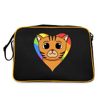 LGBT Katze Bengalkatze Regenbogen - Retro Tasche - Schwarz/Gold - Hinten
