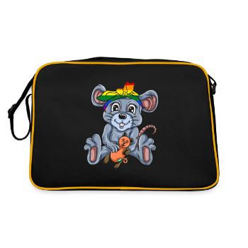 Maus Geschenk Mäuschen Kinder Herren Mouse Rat - Retro Tasche - Schwarz/Gold - Hinten