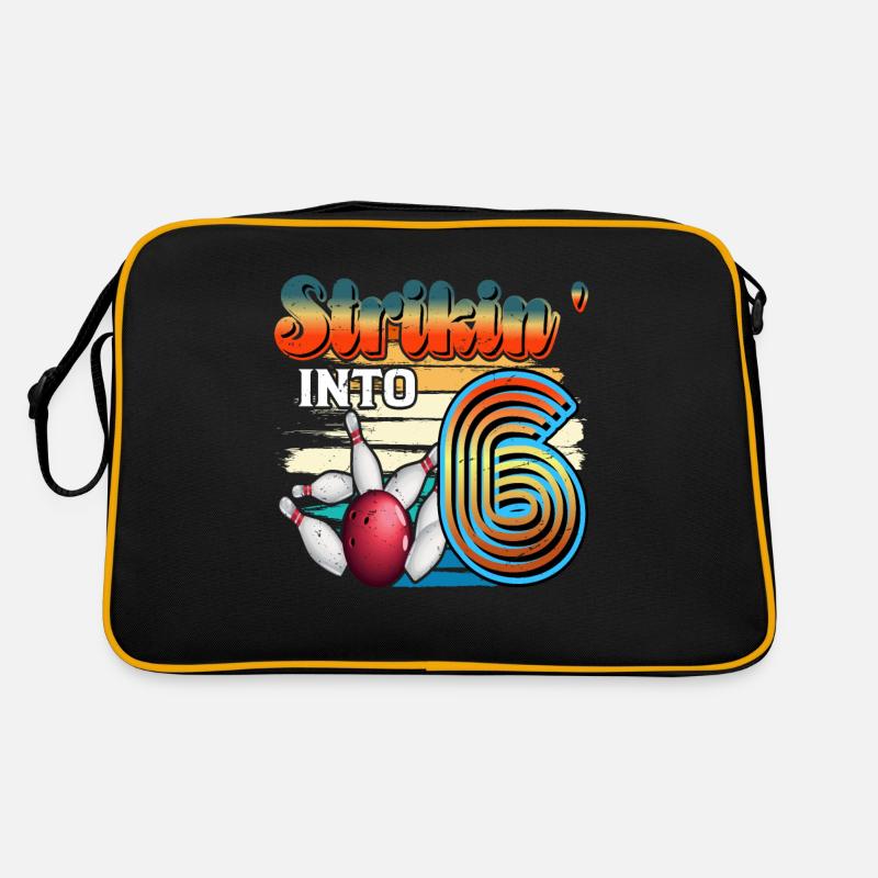 Strikin' Into 6 Bowling Bowler 6. Geburtstag - Retro Tasche - Schwarz/Gold