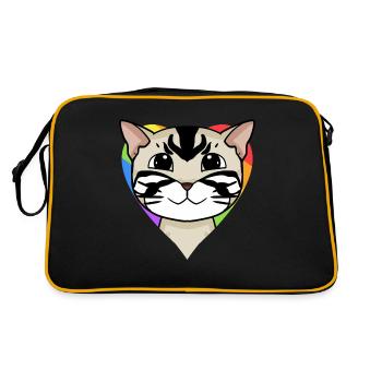 LGBT Katze American Shorthair Regenbogen - Retro Tasche - Schwarz/Gold - Hinten
