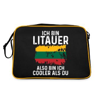 Litauen Litauer Litauisches - Retro Tasche - Schwarz/Gold - Hinten
