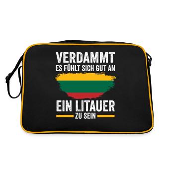 Litauen Litauer Litauisches - Retro Tasche - Schwarz/Gold - Hinten