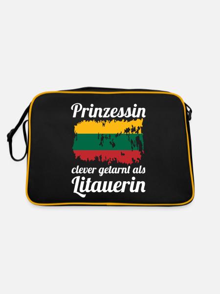 Prinzessin Litauer Litauisches Litauen - Retro Tasche - Schwarz/Gold - Hinten