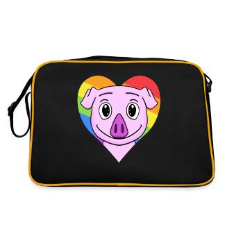 Schwein Lgbt Regenbogen Farben - Retro Tasche - Schwarz/Gold - Hinten