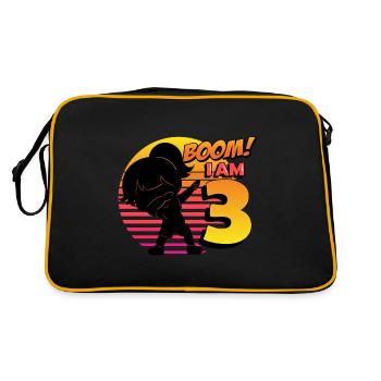 Boom I'm 3 | Birthday Girl | 3rd Birthday Party - Retro Tasche - Schwarz/Gold - Hinten