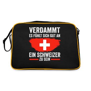 Schweiz Schweizer - Retro Tasche - Schwarz/Gold - Hinten