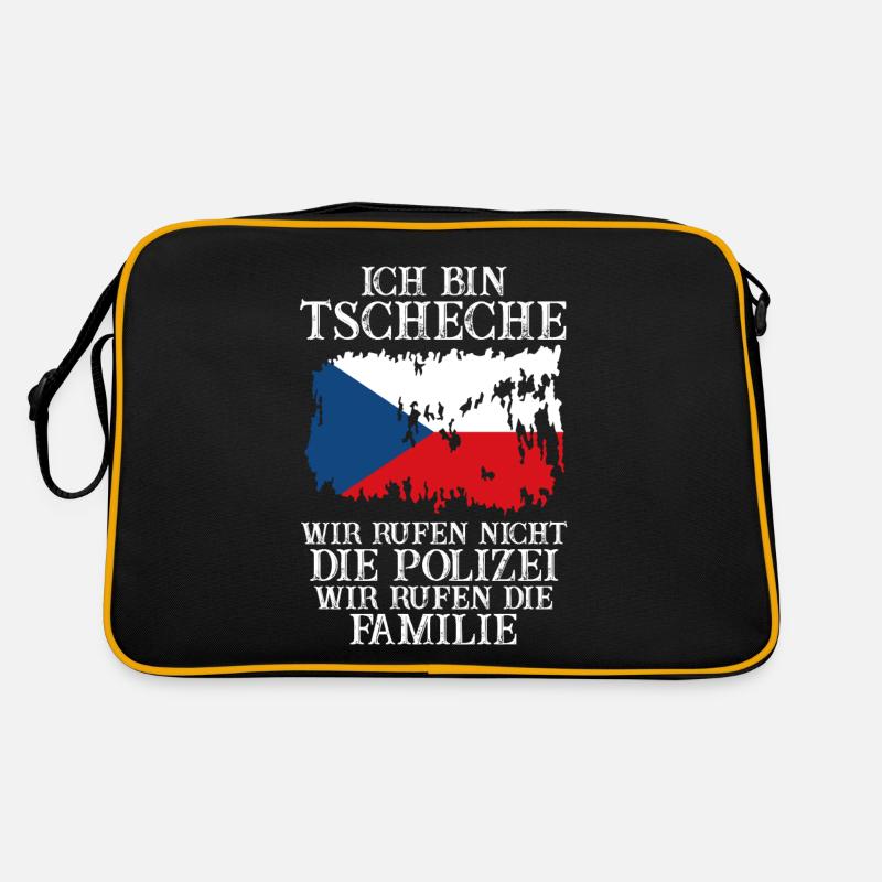 Tschechien Tscheche Tschechisches - Retro Tasche - Schwarz/Gold