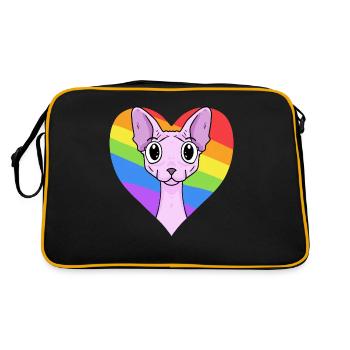 LGBT Katze Sphynx Regenbogen - Retro Tasche - Schwarz/Gold - Hinten