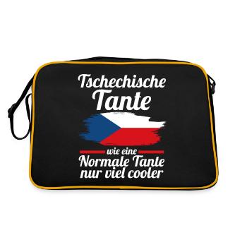 Tschechin Tante Tschechien - Retro Tasche - Schwarz/Gold - Hinten
