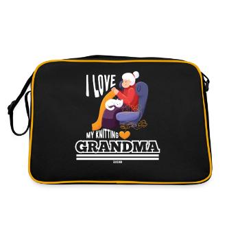 Grandma cat knitting wool old woman - Retro Bag - black/gold - Back