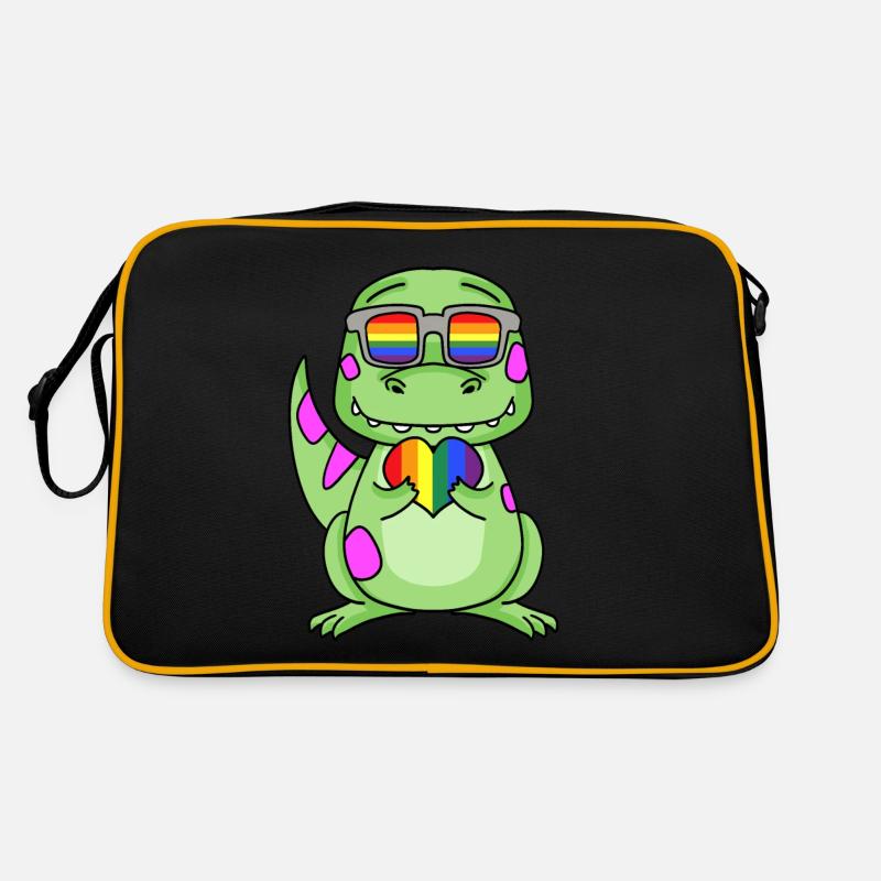 LGBT Tier Dinosaurier Regenbogen Herz Retro Tasche