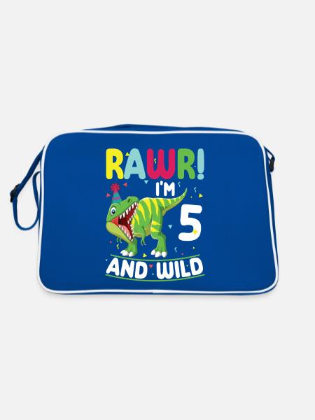 Dinosaur 5 years old 5th birthday party - Retro Bag - blue/white - Back