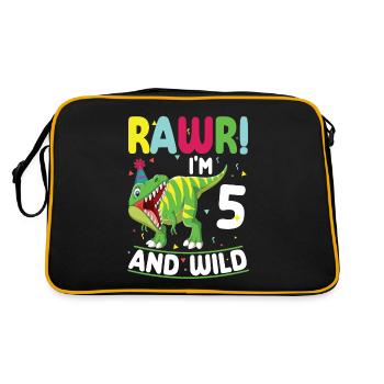 Dinosaurier 5 Jahre Alt 5. Geburtstag Party - Retro Tasche - Schwarz/Gold - Hinten