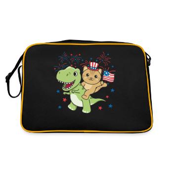 Cat with T-Rex for the fourth of July Fireworks - Retro Bag - black/gold - Back