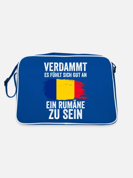 Rumänien Rumäne Rumänisches - Retro Tasche - Blau/Weiß - Hinten