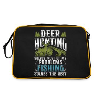 Buck Deer Hunting Hunter Fishing - Retro Tasche - Schwarz/Gold - Hinten