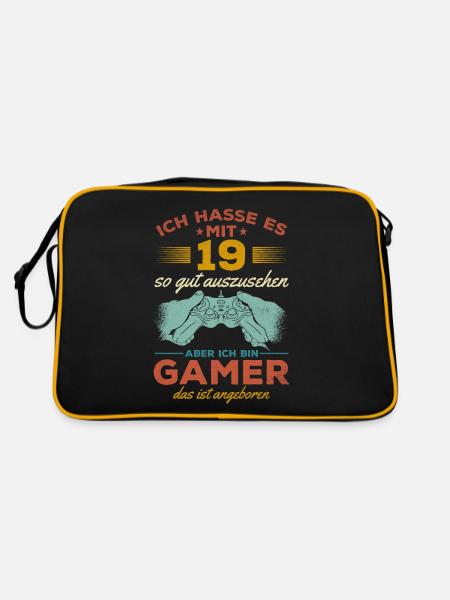 Video Gaming 19. Geburtstag Zocken 19 Jahre Video - Retro Tasche - Schwarz/Gold - Hinten