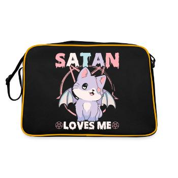 Lustiges Kult-Pastell-Goth-Katzen-Pentagramm - Retro Tasche - Schwarz/Gold - Hinten