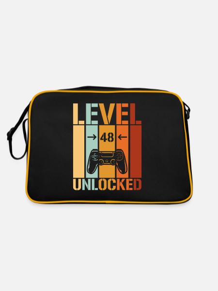 48. Geburtstag Level 48 unlocked - Retro Tasche - Schwarz/Gold - Hinten