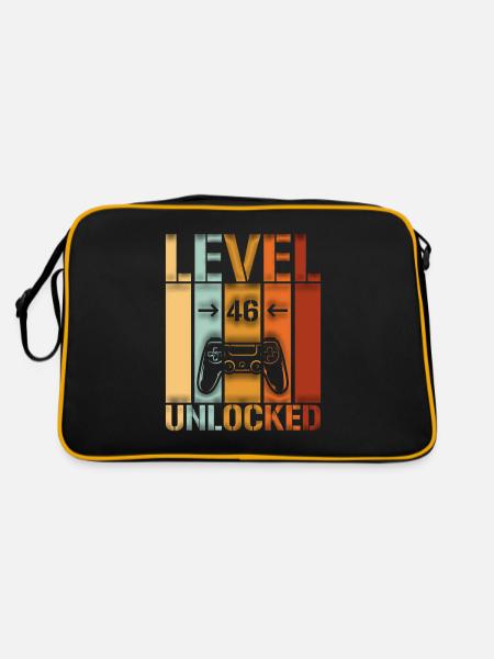 46. Geburtstag Level 46 unlocked - Retro Tasche - Schwarz/Gold - Hinten