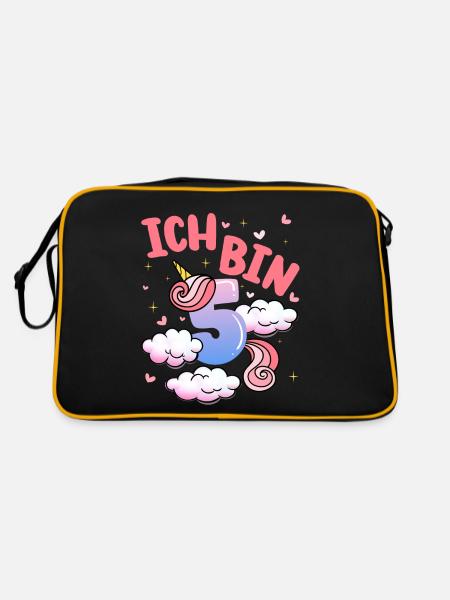 Ich Bin 5 Jahre Alt | Einhorn-thema | 5. - Retro Tasche - Schwarz/Gold - Hinten