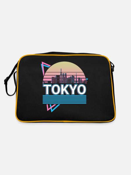 Tokio Stadt Skyline Stadtbild Retro - Retro Tasche - Schwarz/Gold - Hinten