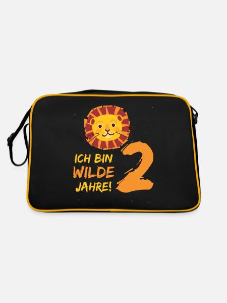 Ich bin wilde 2 Jahre! 2. Geburtstag Löwe 2 Jahre - Retro Tasche - Schwarz/Gold - Hinten