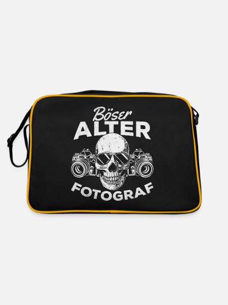 Fotografen Opa Kamera Fotografie Böser Alter - Retro Tasche - Schwarz/Gold - Hinten