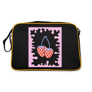 Danish pastel aesthetic strawberry checkered - Retro Bag - black/gold - Back