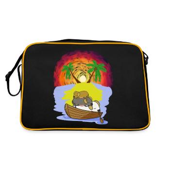 Abenteuer Freizeit Urlaubsreif Hunde Schlafmützen - Retro Tasche - Schwarz/Gold - Hinten
