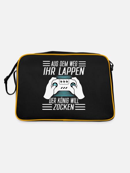 Aus Dem Weg Ihr Lappen der König Will Zocken Gamer - Retro Tasche - Schwarz/Gold - Hinten
