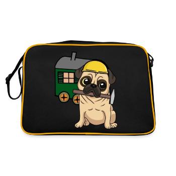 Construction Site Craftsman Dog Pug Construction Truck Job Hammer - Retro Bag - black/gold - Back