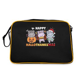 Happy Hallothanksmas Hippos Christmas Hippo - Retro Bag - black/gold - Back