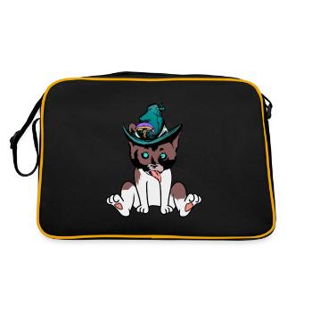 naughty cat wizard magic fantasy magic child - Retro Bag - black/gold - Back