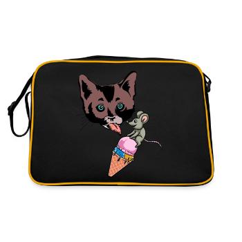 Sommerzeit Katze Maus Eiskrem naschen lecken Kind - Retro Tasche - Schwarz/Gold - Hinten