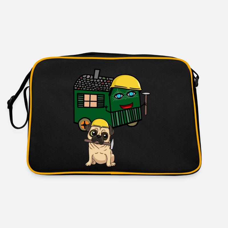 Pug Builder House Builder Construire Construction Remorque Marteau Sac Retro