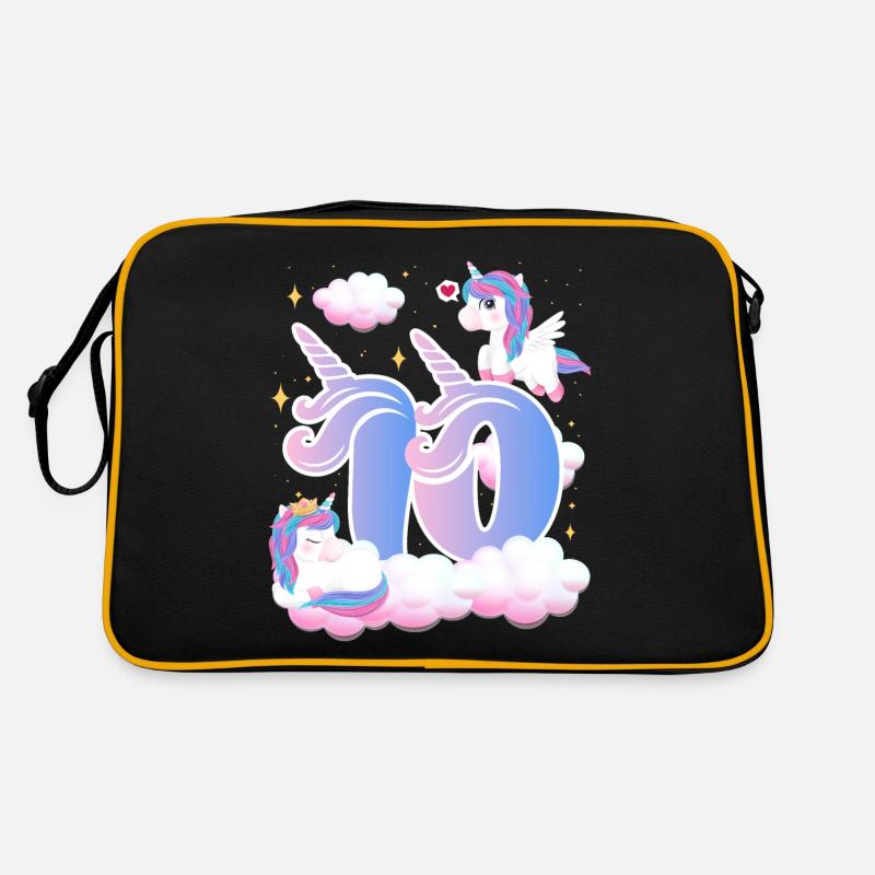 10. Geburtstag | Einhorn Geburtstag | Einhorn - Retro Tasche - Schwarz/Gold