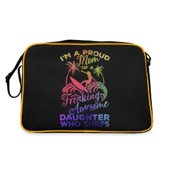 Surfer stolze Mutter einer verdammt tollen - Retro Tasche - Schwarz/Gold - Hinten
