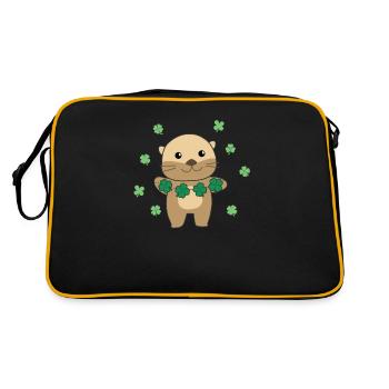 Otters with shamrocks cute animals for happiness - Retro Bag - black/gold - Back