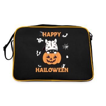 zebra in pumpkin cute zebras Happy Halloween - Retro Bag - black/gold - Back