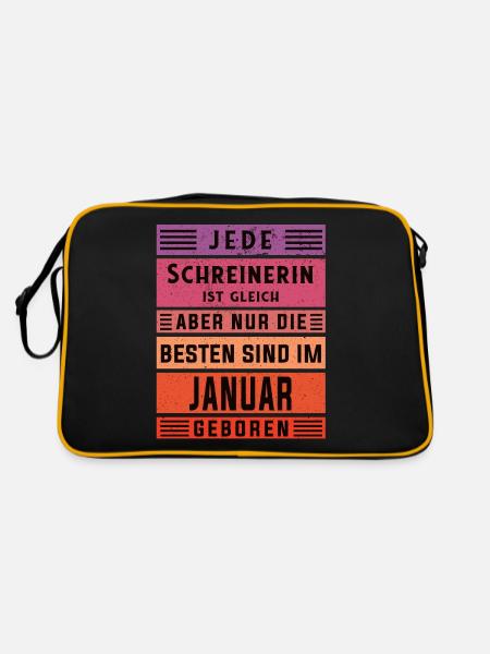 Zimmerer Geburtstag Januar geboren Schreinerin - Retro Tasche - Schwarz/Gold - Hinten