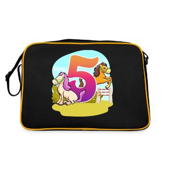 5th Birthday Riding Horse Theme Five Party - Retro Bag - black/gold - Back